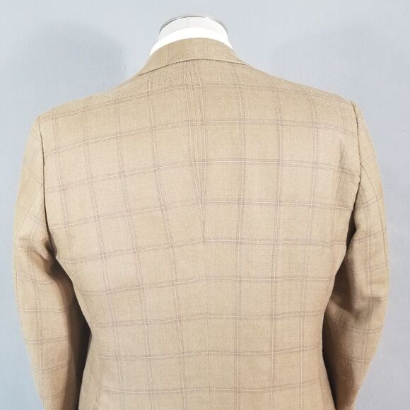 T Harris sport coat blazer suit jacket men's 40R brown window pane silk wool - Picture 8 of 12